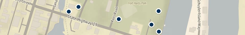 Map of Saratoga Siege Weekend with 13 places