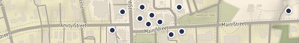 Map of Downtown Amherst with 100 places