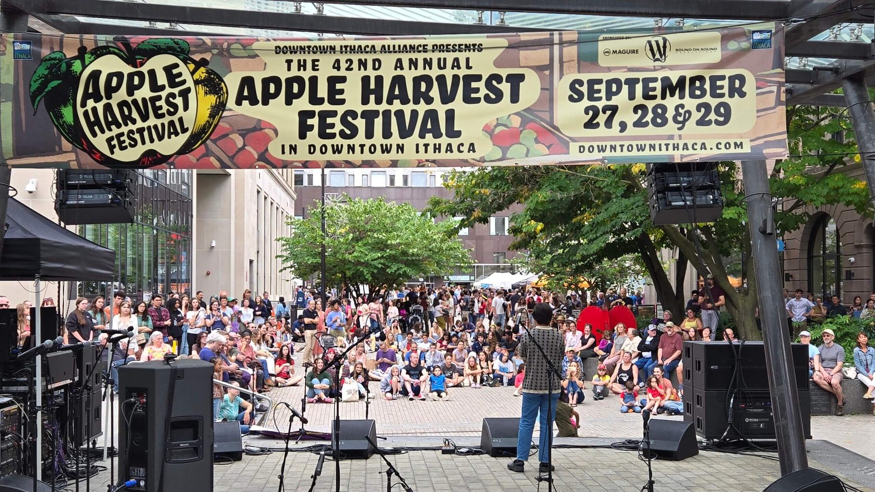 A crowd at the Apple Harvest Festival stage in downtown Ithaca